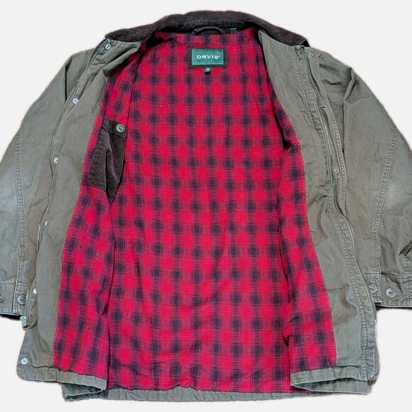 Orvis Mens Barn Chore Coat Jacket Brown Corduroy Collar Flannel Lined Size M - Picture 1 of 10